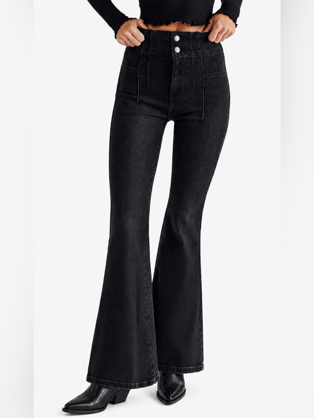 NWT Free People We The Free Jayde Flare Jeans Onyx Western Boho High Rise 📐26